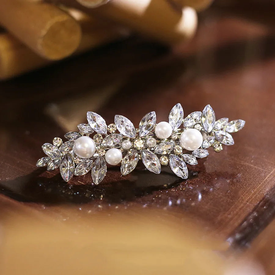 Broche cheveux couronne de Perles argenté