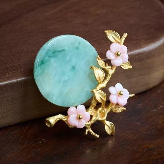 Broche disque jade prunier photo