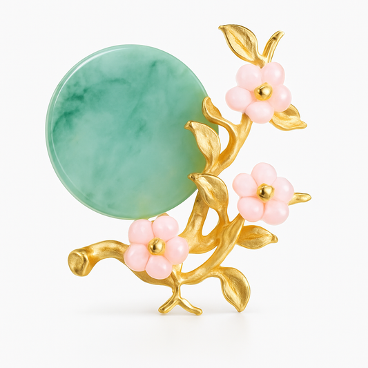 Broche disque jade prunier photo