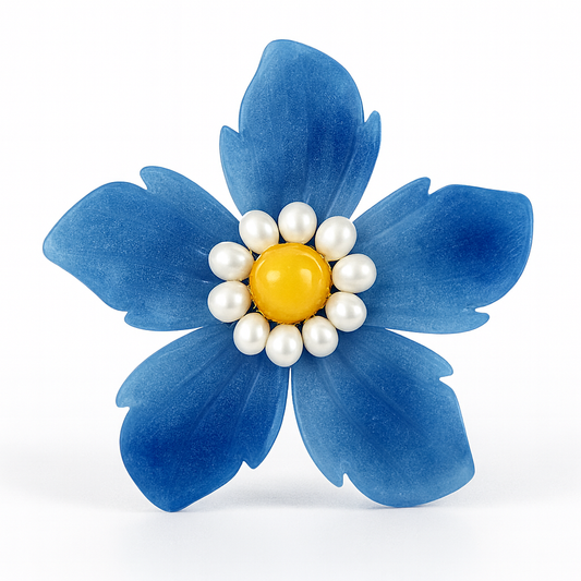 Broche fleur bleue perlée