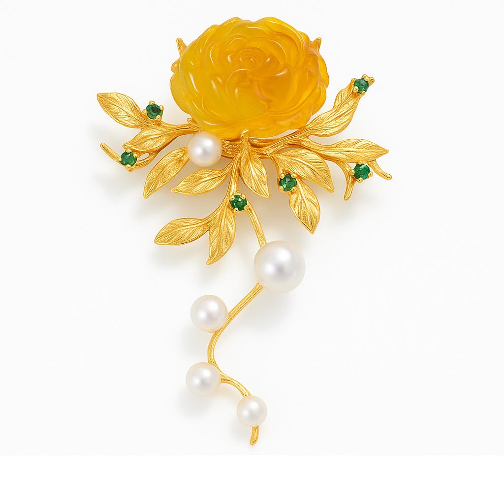 Broche pivoine perlée