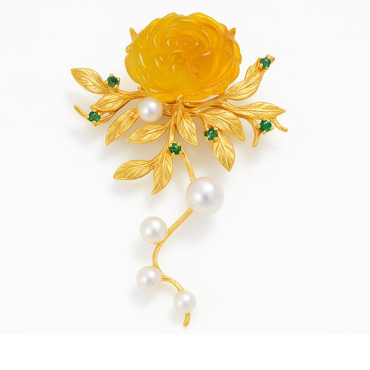 Broche pivoine perlée