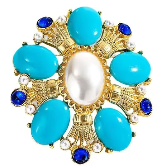Broche turquoise perles royales