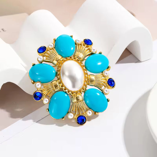 Broche turquoise perles royales photo