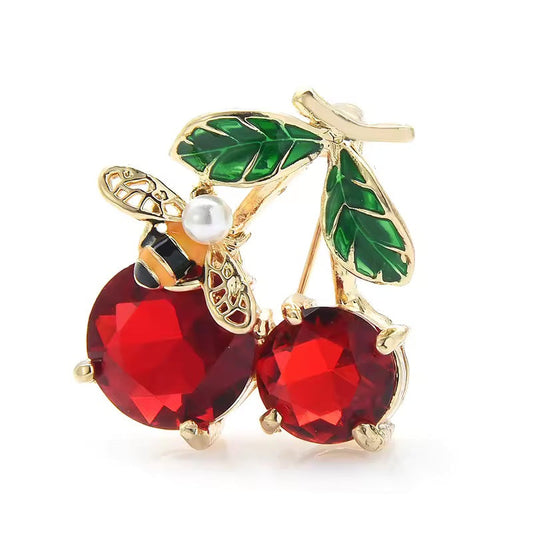 Broche abeille cerise