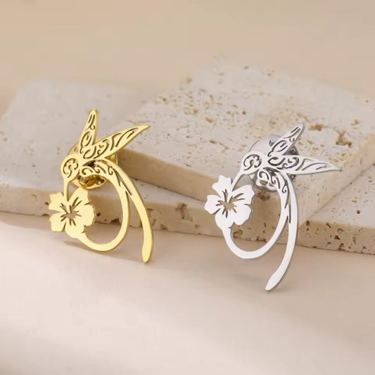 Broche colibri doré et argenté