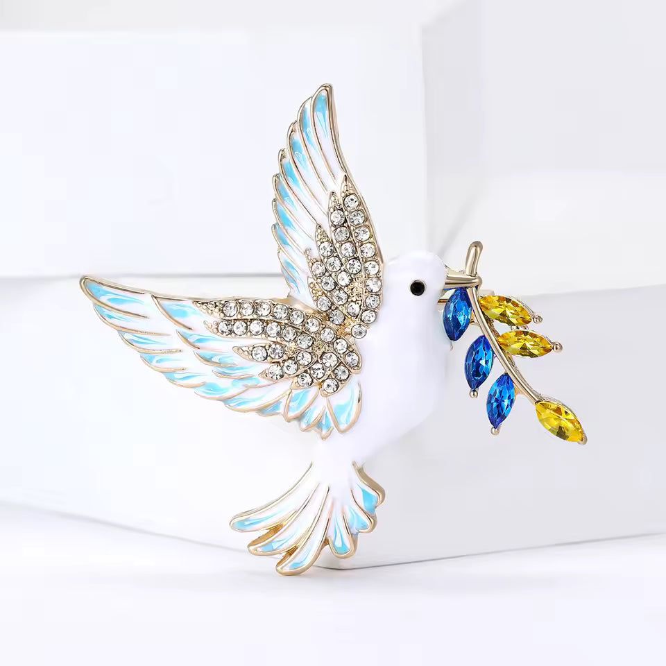 Broche colombe blanche bleu et vert