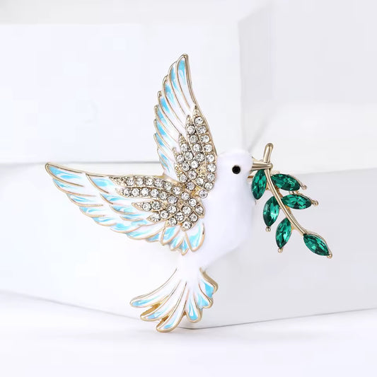 Broche colombe blanche vert