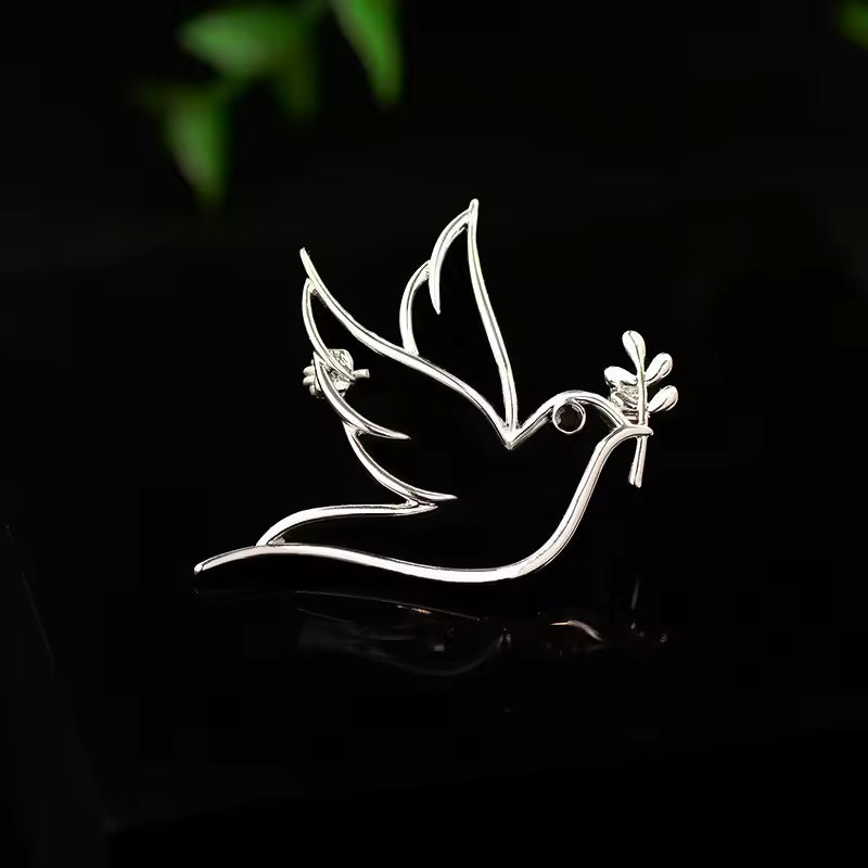 Broche colombe rameau argenté