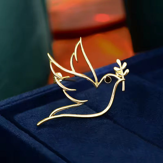 Broche colombe rameau doré