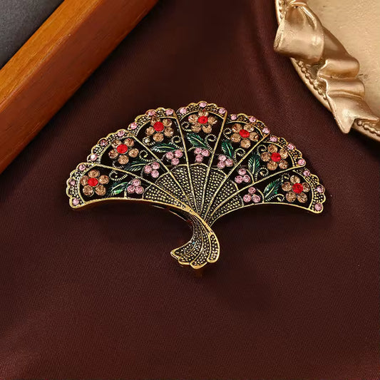 Broche éventail fleuri photo