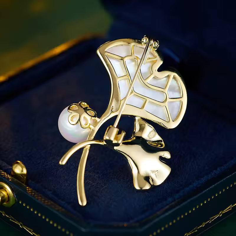 Broche feuilles de ginkgo de dos