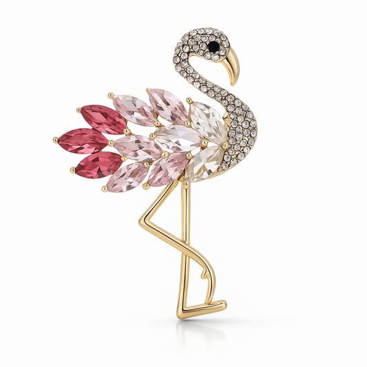Broche flamant rose strass