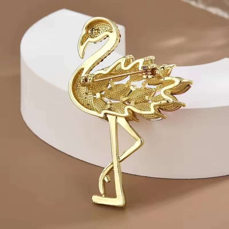 Broche flamant rose strass de dos