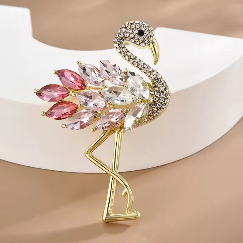 Broche flamant rose strass photo