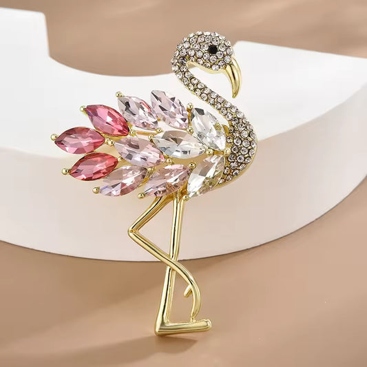 Broche flamant rose strass photo