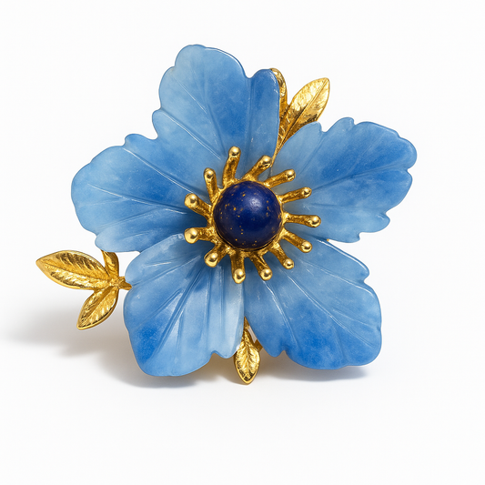 Broche fleur bleue dorée
