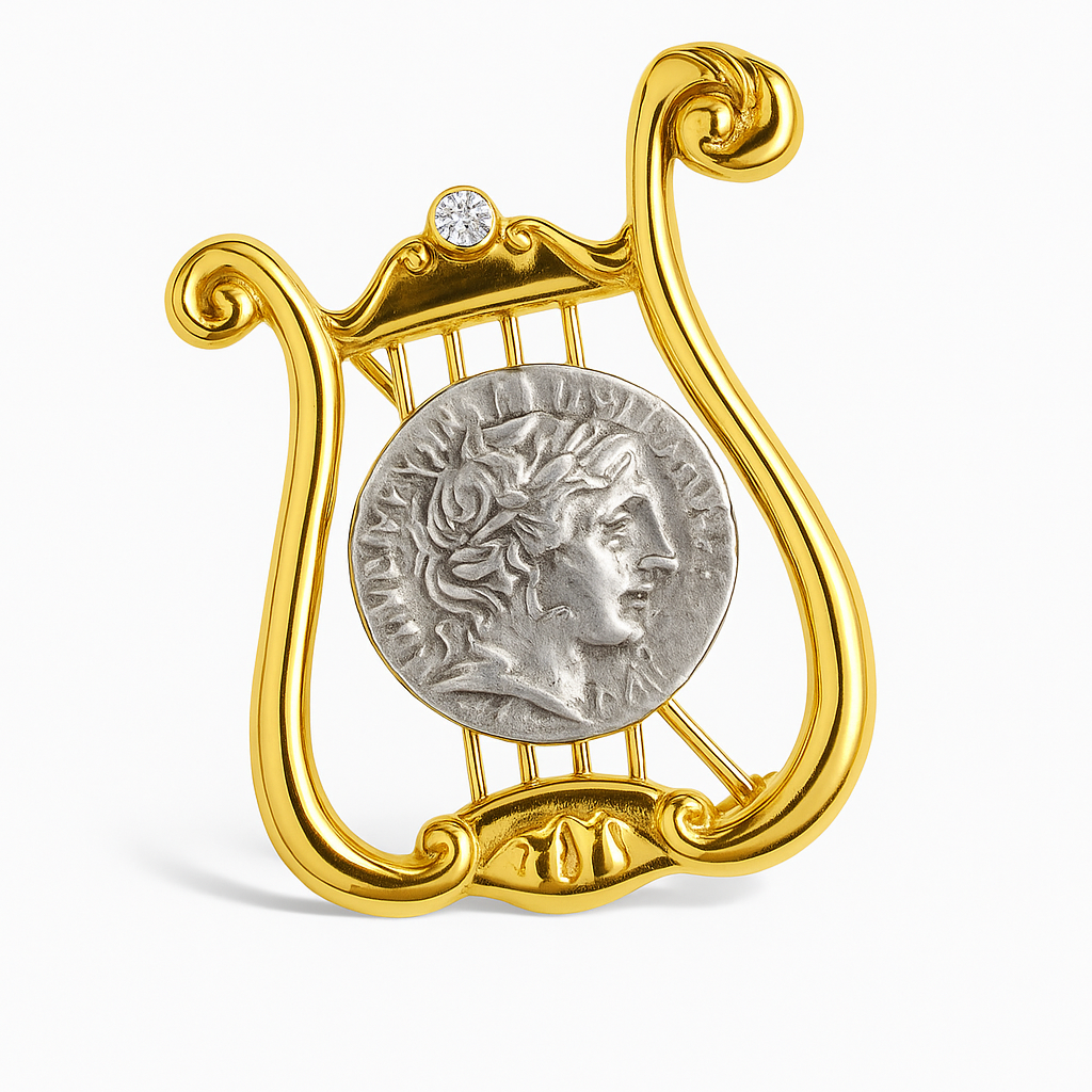 Broche harpe pièce antique