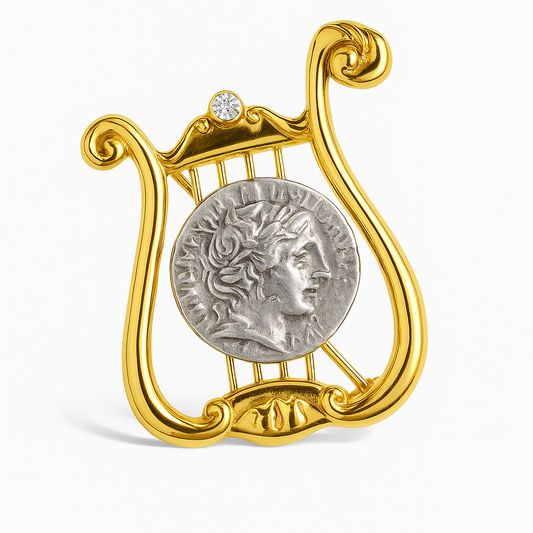 Broche harpe pièce antique