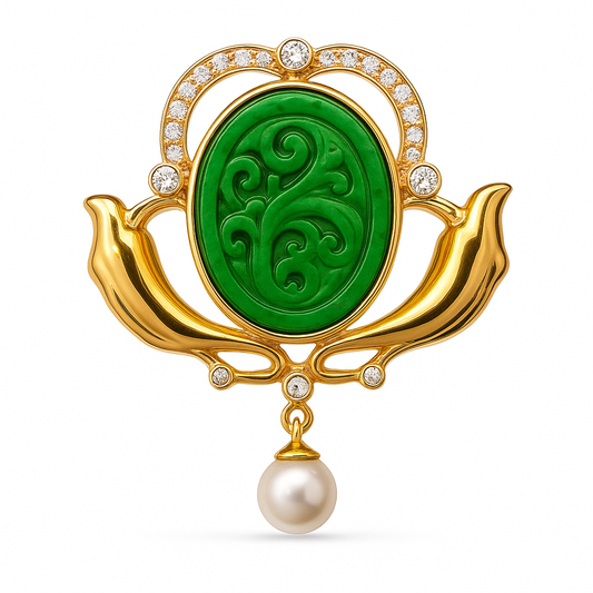 Broche jade perlée