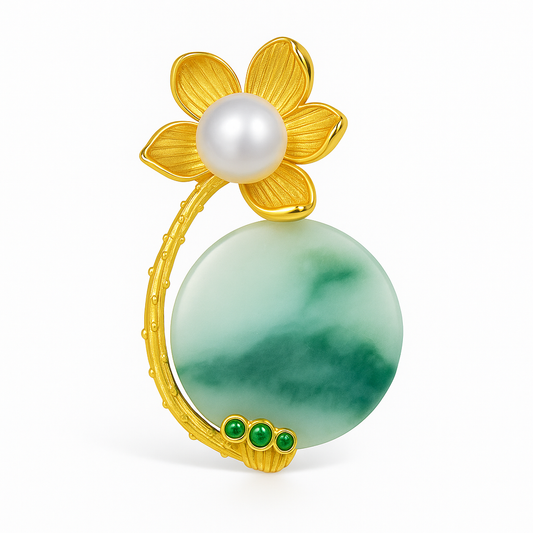 Broche lotus jade