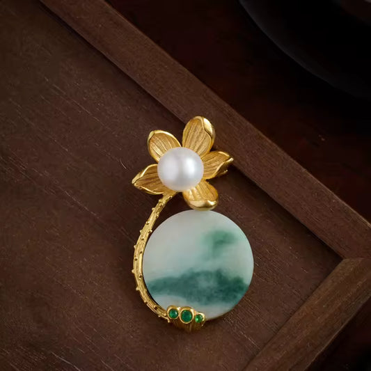 Broche lotus jade