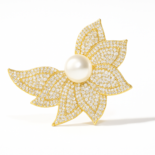 Broche lotus perlé