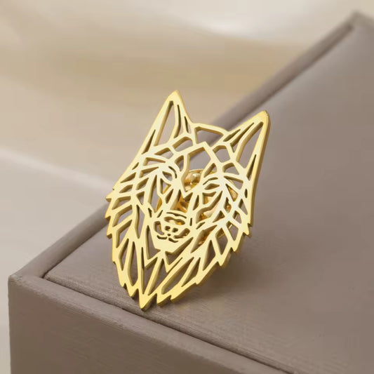Broche loup solitaire doré
