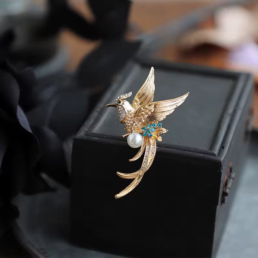 Broche phénix écarlate bleu