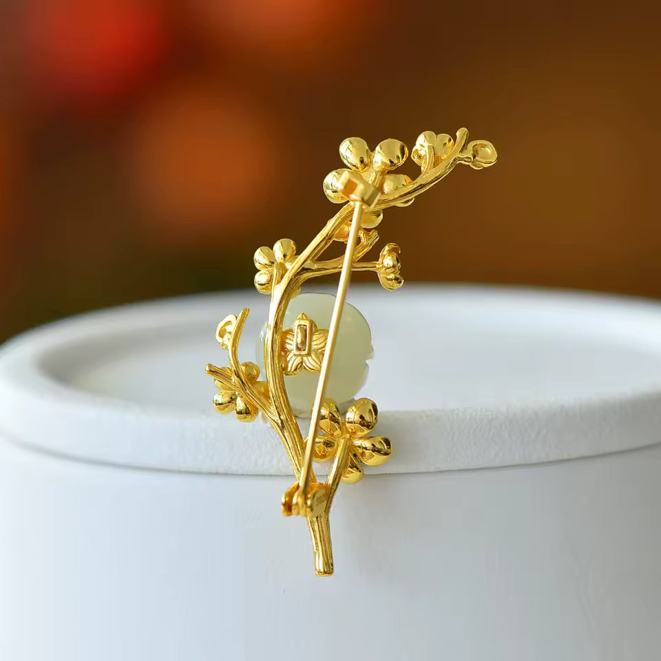Broche prunier émaillée de dos