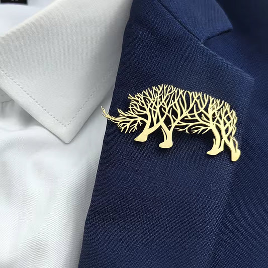 Broche rhinocéros arbre de vie porté