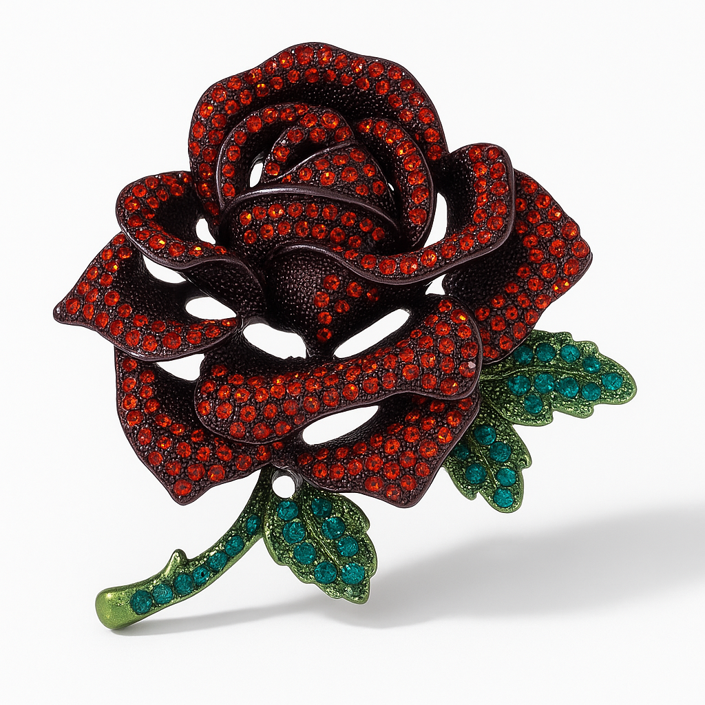 Broche rose cristalline