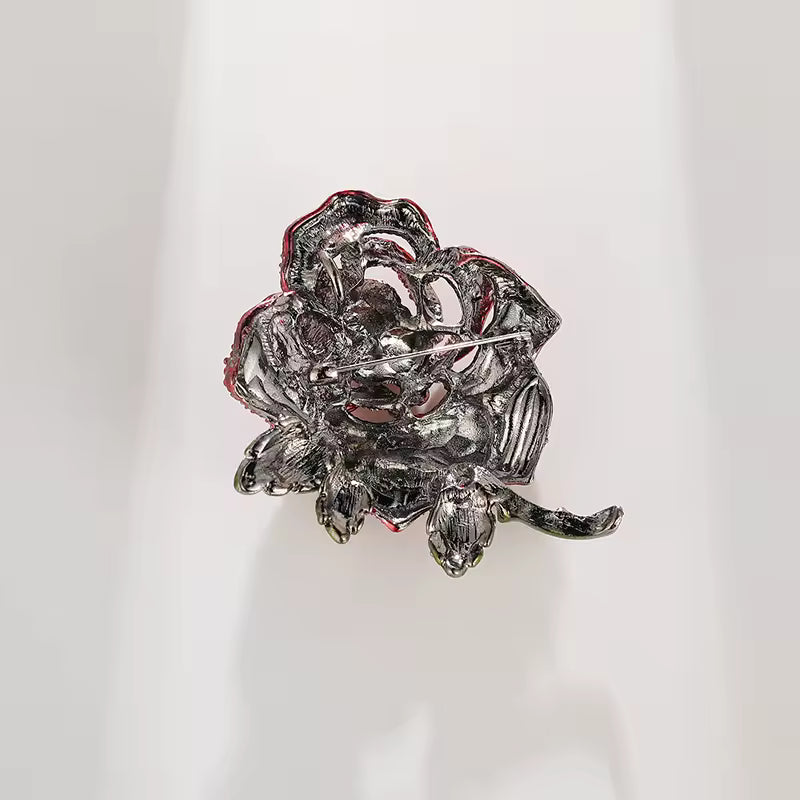 Broche rose cristalline de dos