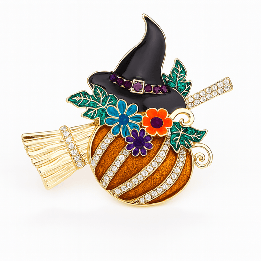 Broche sorcière citrouille
