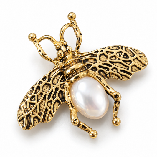 Broche abeille baroque, finition dorée, alliage métallique
