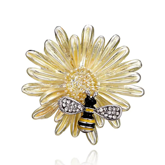 Broche abeille butine, finition dorée, alliage métallique