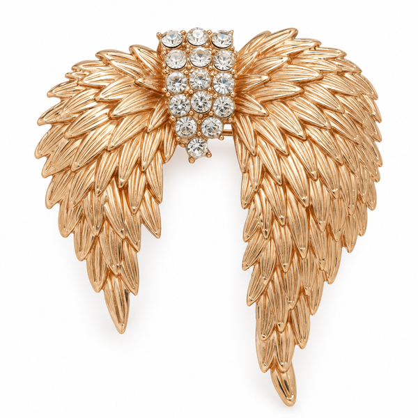 Broche ailes célestes, finition dorée, alliage métallique