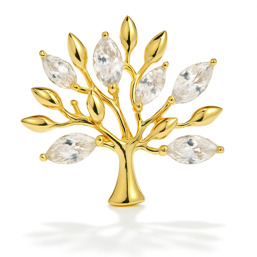 Broche arbre cristal, finition dorée, alliage métallique