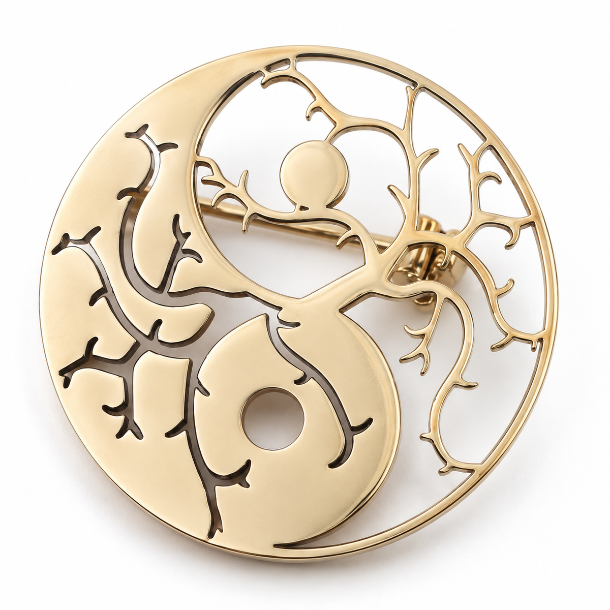 Broche arbre de vie yin yang, acier inoxydable