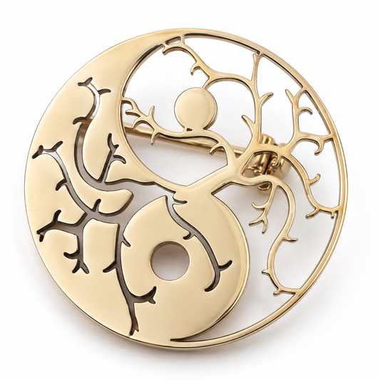Broche arbre de vie yin yang, acier inoxydable