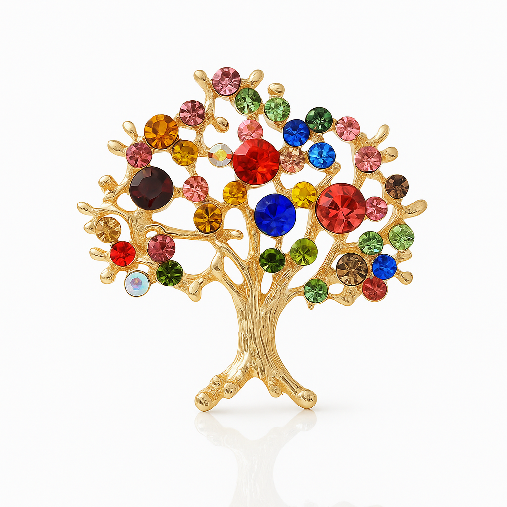 Broche arbre des merveilles, finition dorée, alliage métallique