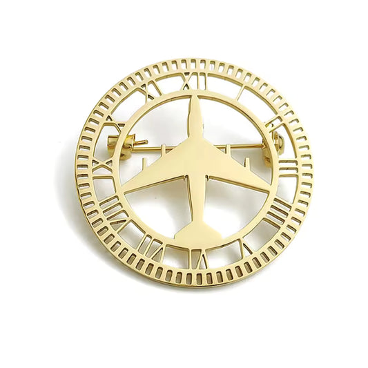 Broche avion horloge, acier inoxydable