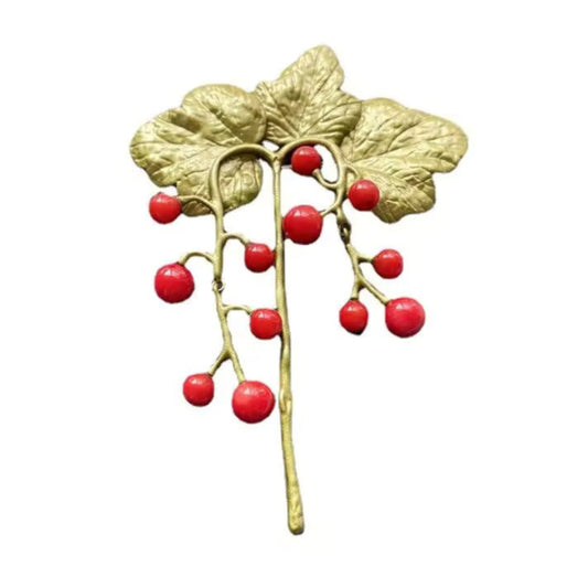 Broche baies d’automne, finition dorée, alliage métallique