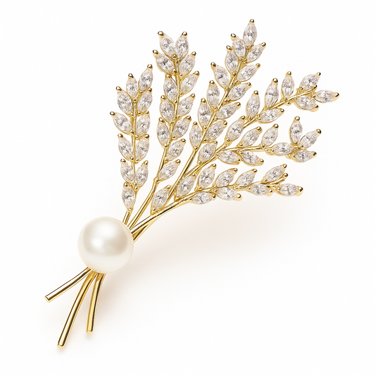 Broche blé, finition dorée, alliage métallique