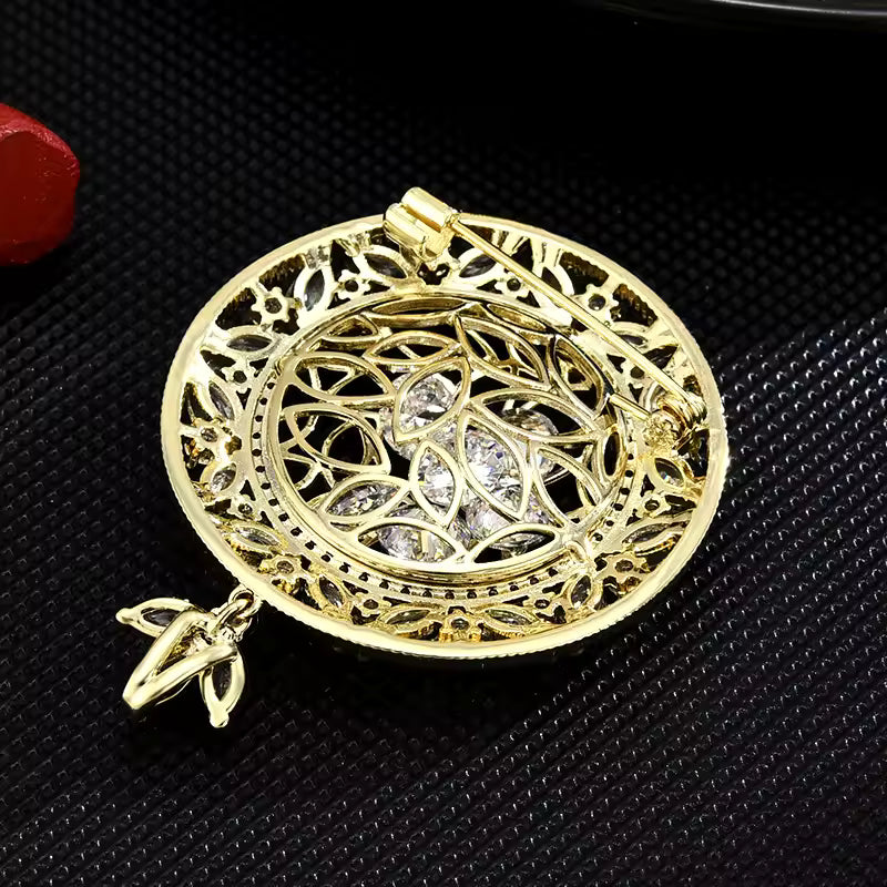 Broche cercle céleste vue de dos, fermoir épingle