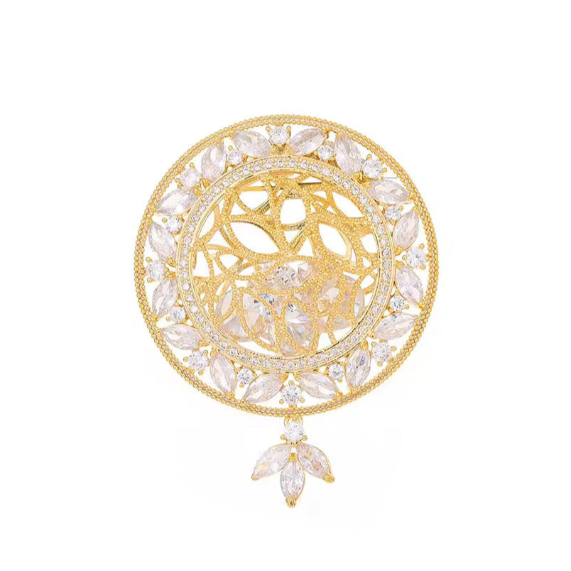Broche cercle céleste, finition dorée, alliage métallique