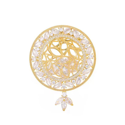 Broche cercle céleste, finition dorée, alliage métallique