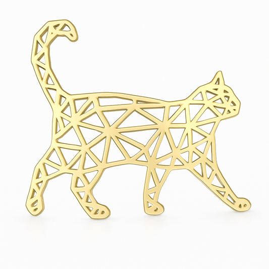 Broche chat ajouré, acier inoxydable