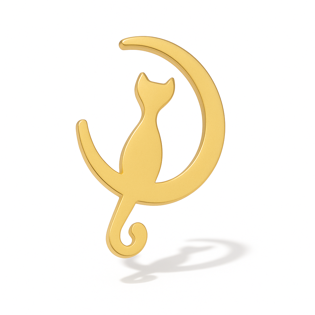 Broche chat solitaire, acier inoxydable