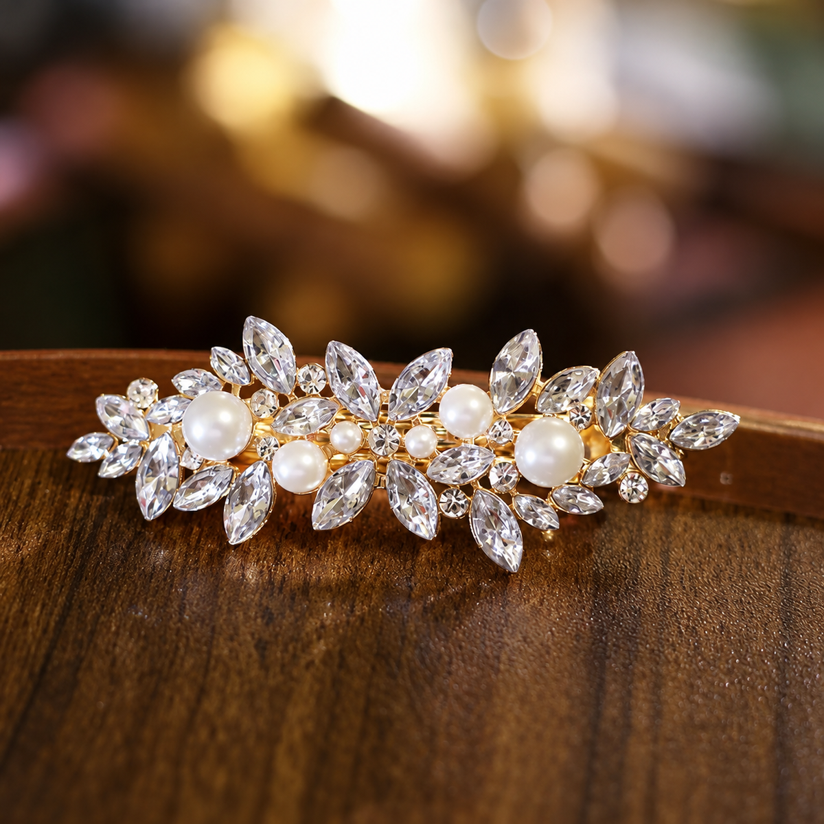  Broche cheveux couronne de Perles, couleur dorée